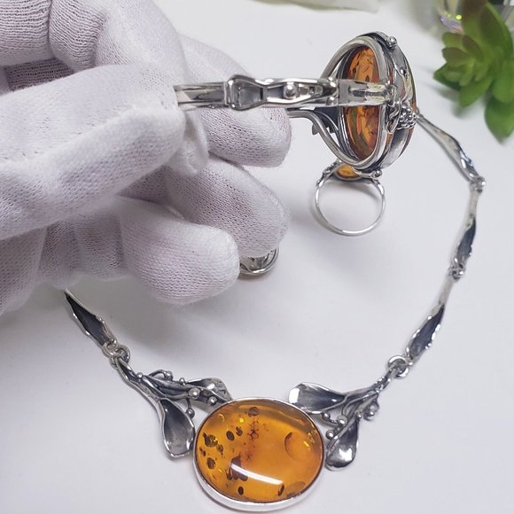 Antique Amber Jewelry set in 925 Silver - Picture 7 of 11